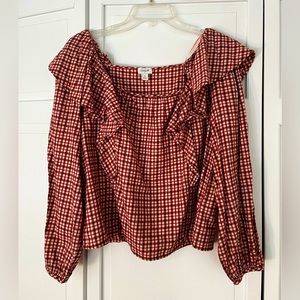 J. crew Flannel Squareneck Ruffle Top